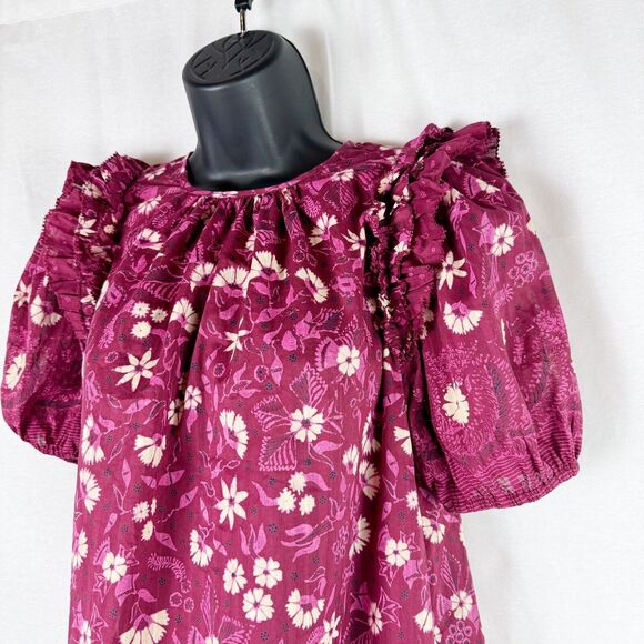 Ulla Johnson Arbor Red Embroidered Floral Puff Sleeve Cotton Top Size 0 - Picture 3 of 6
